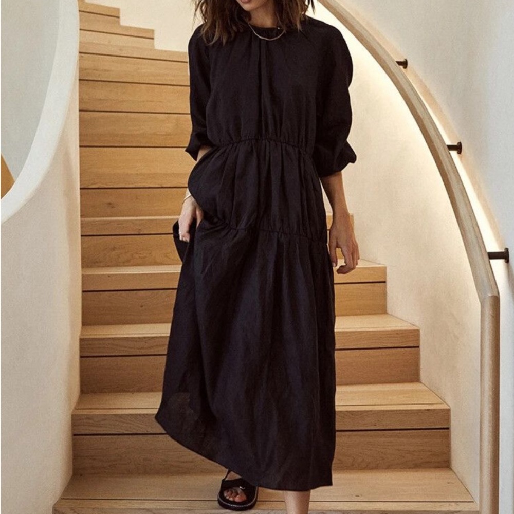 DISSH Noah Raglan Black Linen Dress NWT
